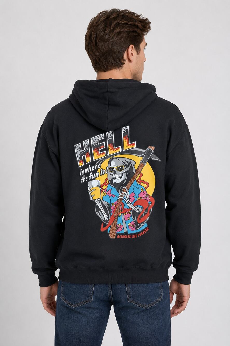 Assholes Live Forever Unisex Hoodie Medium Hell Is Where The Fun Is Skelton New